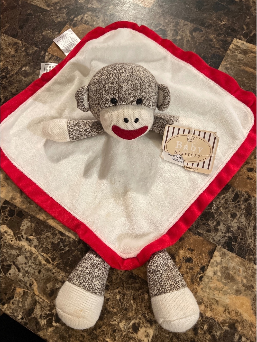 Baby Starters Sock Monkey Security Blanket Plush Toy Ivory and Red